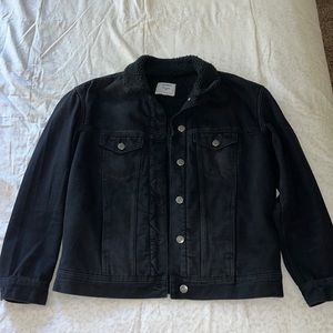 Black Denim Sherpa Lined Jacket